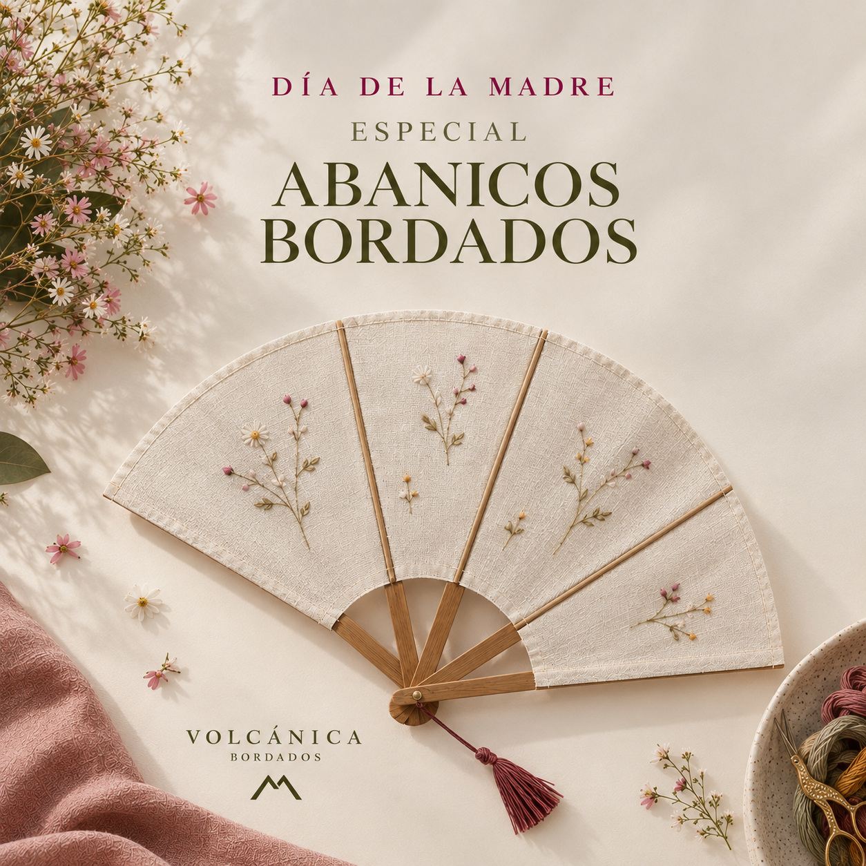 Abanicos bordados · Especial Día de la Madre · Volcánica
